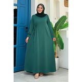Bym Fashion Tek Tarafı Yandan Büzmeli Elbise 6017 Zümrüt - 46