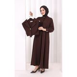Bym Fashion Yaka Detaylı Ferace Elbise 7066 Kahverengi - 2