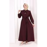 Bym Fashion Yaka Detaylı Ferace Elbise 7066 Mürdüm - 2