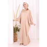 Bym Fashion Yarasa Kol Saten Elbise Şal Hediye 7054 Vizon - Standart