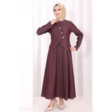 Bym Fashion Yelekli Denim Elbise 6081 Bordo - 2