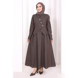 Bym Fashion Yelekli Denim Elbise 6081 Kahverengi