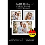 bymat 3 Adet 30x40 Çerçeve - Beyaz Çerçeve - A3 Çerçeve - Mdf Çoklu Fotoğraf Çerçeve