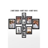 bymat Siyah Çoklu Çerçeve - Fotoğraf Çerçeve - 2 Adet 20x30 - 4 Adet 15x21 - 4 Adet 10x15 - Ahşap Mdf