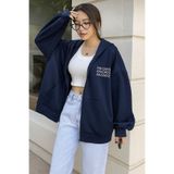 BYMEER Lacivert Favorite Baskılı Fermuarlı Sweat Hırka