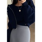 BYMEER Lacivert Fermuarlı Crop Sweatshirt Hırka