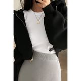 BYMEER Siyah Fermuarlı Crop Sweatshirt Hırka