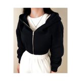 BYMEER Siyah Fermuarlı Kapüşonlu Crop Sweatshirt Hırka