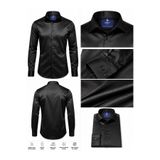 BYMEN ERKEK GİYİM KAŞİF Erkek Siyah Slim Fit Saten Görünümlü Klasik Gömlek