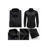 BYMEN ERKEK GİYİM TREND Erkek Parlak Siyah Slim Fit Polyester Klasik Gömlek