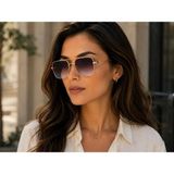 Bymiel Kadın Gold Metal Çerçeve Kare Güneş Gözlüğü Pembe Mavi Degrade Cam UV400 - Gold - Siyah