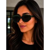 Bymiel Kadın Yeşil Geometrik Cat Eye Güneş Gözlüğü UV400 Korumalı Siyah Camlı