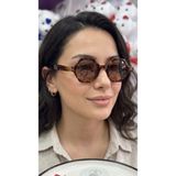 Bymiel Kemik Çerçeve Nostaljik Yuvarlak Camlı Güneş Gözlüğü - Kahverengi - Leopar