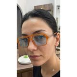 Bymiel Şeffaf Turuncu Çerçeveli Mavi Camlı Retro Pilot Unisex Güneş Gözlüğü