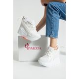 Bymoda Yeni Sezon Beyaz Gizli Dolgu Topuklu Spor Ayakkabı Toplam Yüksekliği 10 CM