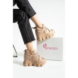Bymoda Yeni Sezon Nut &Koyu Bej Gizli Dolgu Topuklu Spor Ayakkabı Topuk Yüksekliği Toplam 10 CM