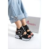 Bymoda Yeni Sezon Siyah Beyaz Dolgu Topuklu Spor Sandalet Topuk Yüksekliği Toplam 10 CM