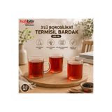 Bymyhand Borosilikat Isıya Ateşe Dayanıklı Termisil Kulplu Çay Bardağı Kahve Bardağı 3'Lü Set 200 Ml