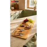 Bymyhand Doğal Bambu Bıçaklı Peynir Servis Sunum Tabağı Kahvaltı Sunum Tahtası Seti 4 Parça