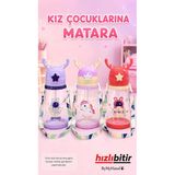 Bymyhand Kız Çocuk Karışık Figürlütaşıma Kulplu Kilit Kapaklı Pipetli Suluk Okul Matarası 600 Ml 1 Adet (Karışık Renk)