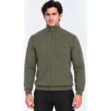 Byness Erkek Yarım Fermuarlı Saç Örgü Kazak - Haki - XL