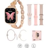 Byrtech G10 Mini 4 Kordonlu Bileklik Hediyeli Watch 10 Mini Premium Set Amoled Akıllı Saat - Rose Gold