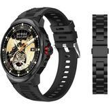 Byrtech SK50 Amoled Ekran 52MM Silikon Metal Çift Kordonlu Kalobee Akıllı Saat - Siyah