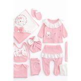 BYS BABY FASHION %100 Pamuklu 10'lu Yenidoğan Dantel Yakalı Kız Bebek Kutulu Hastane Çıkışı Takımı