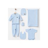 BYS BABY FASHION 7'Li Pamuklu Yenidoğan Erkek Bebek Hastane Çıkışı Seti (Battaniyeli )