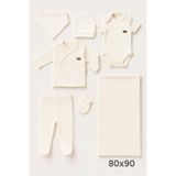 BYS BABY FASHION Mevsimlik Yenidoğan Kız - Erkek Bebek Organik Pamuklu Fitilli 7li Hastane Çıkış Seti Battaniyeli Set