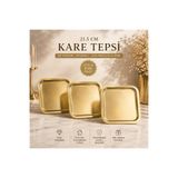 BYSABO 3'LÜ Kare Gold Kahve Sunum Tepsisi-Lüx Servis Tepsisi 21,5 cm