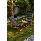 BySay Ahşap Katlanabilir Şezlong ve Sehpa 3'lü Set, Antrasit, Gürgen Ağacı, Balkon, Bahçe, Teras için, 98x57x96 cm