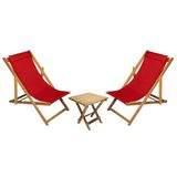 BYSAY AHŞAP KATLANABİLİR TAŞINIR ŞEZLONG. PLAJ, BAHÇE, TERAS, BALKON ŞEZLONGU. 3 LÜ SET (KIRMIZI)