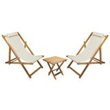 Bysay Ahşap Katlanabilir Taşınır Şezlong. Plaj, Bahçe, Teras, Balkon Şezlongu. 3 Lü Set (krem)