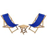 Bysay Ahşap Katlanabilir Taşınır Şezlong. Plaj, Bahçe, Teras, Balkon Şezlongu. 3 Lü Set (mavi)