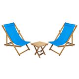 Bysay Ahşap Katlanabilir Taşınır Şezlong. Plaj, Bahçe, Teras, Balkon Şezlongu. 3 Lü Set (turkuaz)