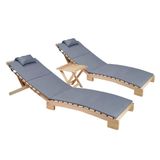 Bysay Ahsap Katlanabılır Yatar Sezlong Plaj Yatagı Mınder Dahıl 3 Lu Set (Naturel - Grı)
