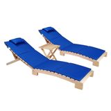 BYSAY AHŞAP KATLANABİLİR YATAR ŞEZLONG PLAJ YATAĞI MİNDER DAHİL 3 LÜ SET (NATUREL - MAVİ)