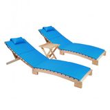 BYSAY AHŞAP KATLANABİLİR YATAR ŞEZLONG PLAJ YATAĞI MİNDER DAHİL 3 LÜ SET (NATUREL - TURKUAZ)