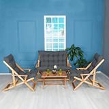 BySay Bysay Ahşap Katlanabilir Taşinir Puf Minderli Kollu Şezlong Plaj Bahçe Teras Balkon Sandalyesi Koltuğu Takimi 4 Lü Set (antrasit) Naturel
