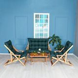BySay Bysay Ahşap Katlanabilir Taşinir Puf Minderli Kollu Şezlong Plaj Bahçe Teras Balkon Sandalyesi Koltuğu Takimi 4 Lü Set (yeşil) Naturel