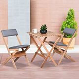 BySay Bysay Ahşap Katlanir Döşeme Minderli 3 Lü Bistro Set Bahçe Takimi (naturel-gri) Ahşap Rengi