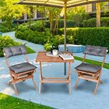 BySay Bysay Ahşap Katlanir Puf Minderli 3 Lü Bistro Set Bahçe Takimi (naturel-gri) Ahşap Rengi