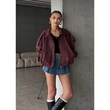 bysedaortac Oversıze Kadın Süet Ceket Trend Bomber Süet Ceket - Bordo - L