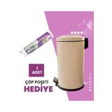 Bysevil Vintage 16 Lt Pedallı Çöp Kovası Krem | Amortisörlü Kapak | Silinebilir Yüzey