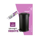 BySevil Vintage 16 Lt Pedallı Çöp Kovası Siyah| Amortisörlü Kapak | Silinebilir Yüzey