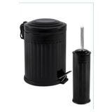 Bysevil Vintage 2 Li Cop Kovasi Cop Kutusu Banyo Seti Cizgili Model Siyah 5 Litre Ve Wc Fircasi Seti
