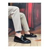 Byshoes BA0005 Bağcıksız Yüksek Taban Siyah Rugan Klasik Püsküllü Corcik Erkek Ayakkabısı