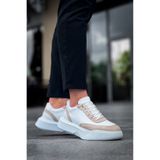 Byshoes BA0354 Günlük Bağcıklı Erkek Krem Parçalı Beyaz Yüksek Taban Spor Ayakkabı BA0354-BYZKR
