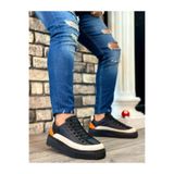 Byshoes BA0801 BOA Yüksek Taban Siyah Paraşüt Kumaş Turuncu Cilt Detaylı Erkek Ayakkabı BA0801-SYHT